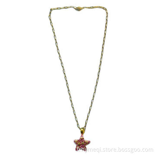 Five-pointed star pendant necklace with rose crystal stone